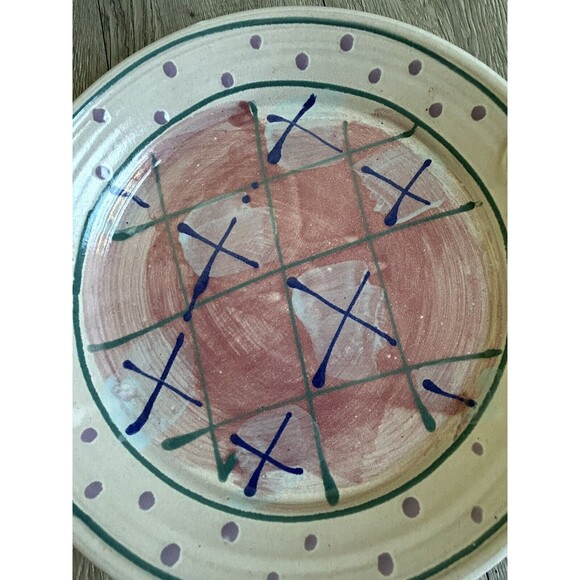 Vintage Studio Pottery 11” Plate Platter Dish Handles Abstract Signed Blue Pink - Picture 7 of 7